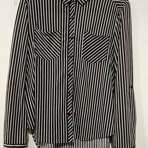 Passports Button down black and white stripes &also three quarters sleeve